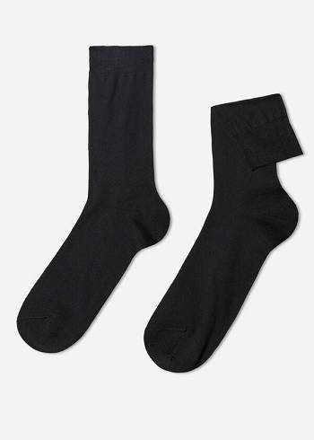 Calzedonia Lisle Thread Crew Socken Herren Schwarz | CH1380TV