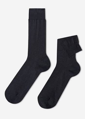 Calzedonia Lisle Thread Crew Socken Herren Grau Blau | CH1386AP