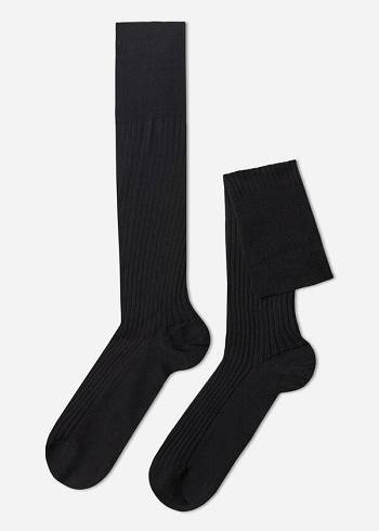 Calzedonia Lisle Thread Gerippt Long Socken Herren Schwarz | CH1435IS