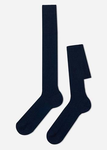 Calzedonia Lisle Thread Gerippt Long Socken Herren Navy | CH1437PQ