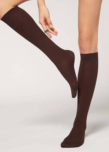 Calzedonia Long Gerippt Cashmere Socken Damen Braun | CH1946NB