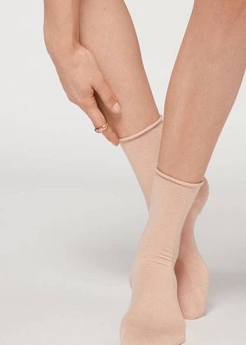 Calzedonia Non-Elastic Baumwoll Ankle Kurzes Socken Damen Beige | CH1731KI