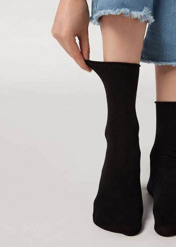 Calzedonia Non-Elastic Baumwoll Ankle Kurzes Socken Damen Schwarz | CH1734XF