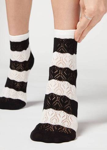 Calzedonia Openwork and Gestreift Kurzes Socken Damen Schwarz | CH1727FM