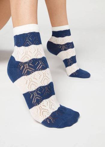 Calzedonia Openwork and Gestreift Kurzes Socken Damen Blau | CH1728GL