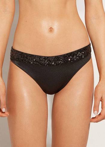 Calzedonia Sequined Cannes rosa Bikinihosen Damen Schwarz | CH2652TV