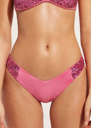 Calzedonia Sequined High-Cut Brazilian Cannes Cheeky Bikinihosen Damen Rosa | CH2645SO