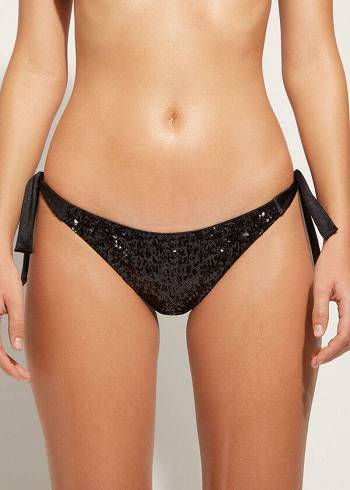 Calzedonia Sequined Side-Tie Cannes Bikinihosen Damen Schwarz | CH2642GL