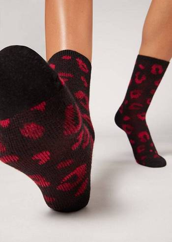 Calzedonia Spotted Cashmere Kurzes Socken Damen Schwarz Rot | CH1652JJ