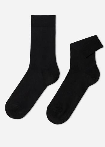 Calzedonia Stretch Baumwoll Crew Socken Herren Schwarz | CH1374NB