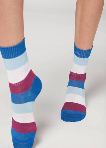 Calzedonia Stripe Patterned Kurzes Socken Damen Blau | CH1648DN