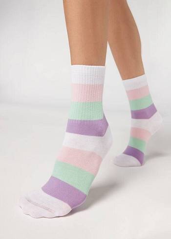 Calzedonia Stripe Patterned Kurzes Socken Damen Weiß | CH1649FM