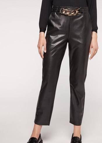 Calzedonia Thermal Coated Effect with Chain Trim Leggings Damen Schwarz | CH1493FM