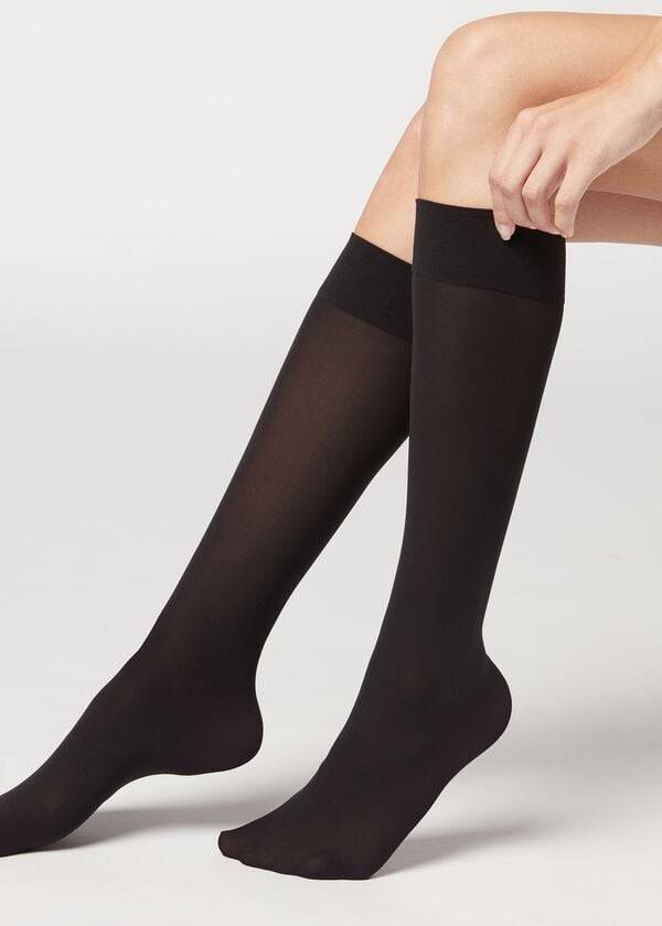 Calzedonia 30 Denier Semi Opaque Microfiber Knee-Highs Long Socken Damen Schwarz | CH1956OR