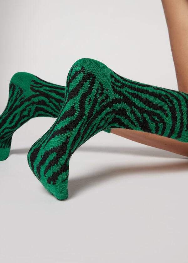 Calzedonia Animal Print Cashmere Kurzes Socken Damen Grün | CH1859HK