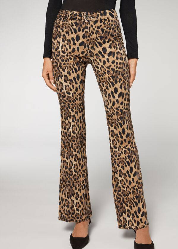 Calzedonia Animal Print Flared Jeans Damen Braun | CH1630XF