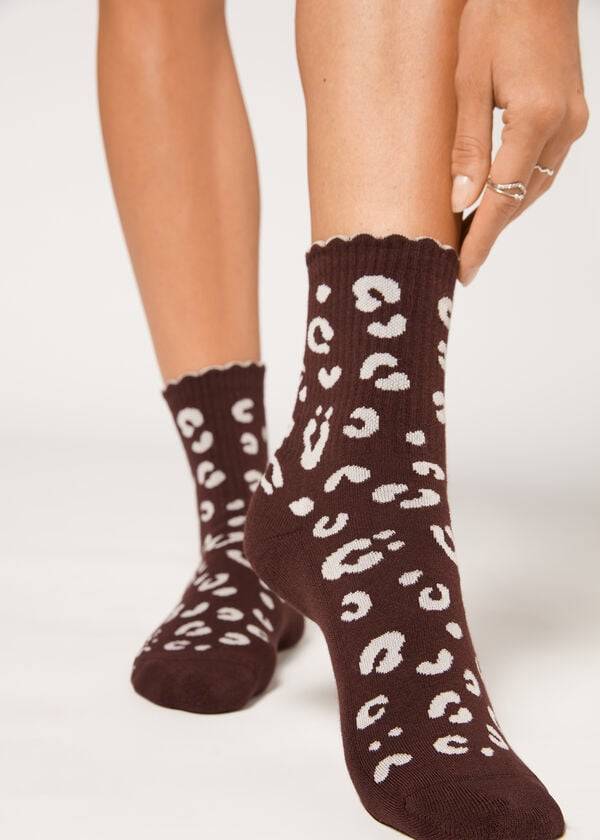 Calzedonia Animal Print Gerippt Kurzes Socken Damen Braun | CH1858GL