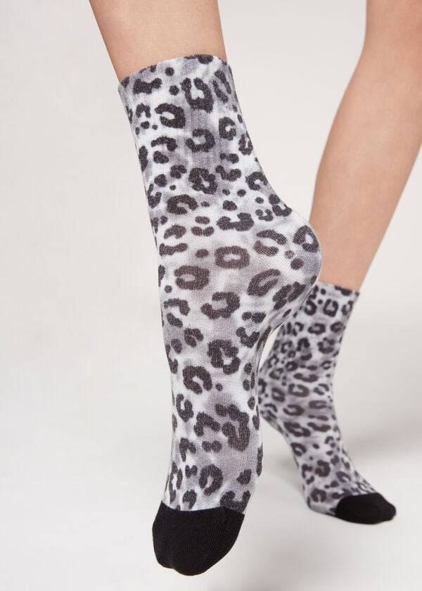 Calzedonia Animal Print Kurzes Socken Damen Silber | CH1855SO