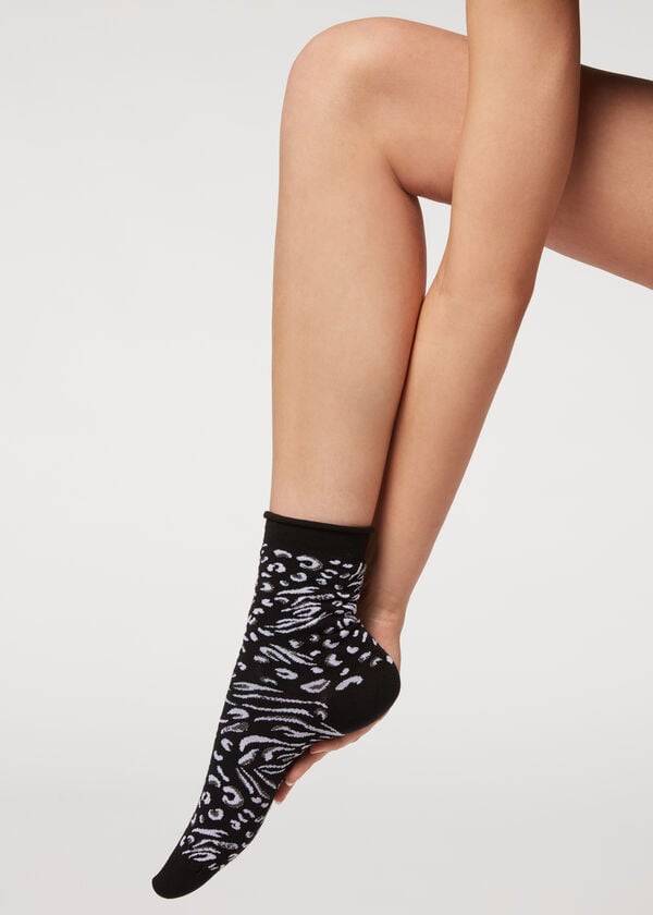 Calzedonia Animal Print Kurzes Socken Damen Schwarz | CH1856DN