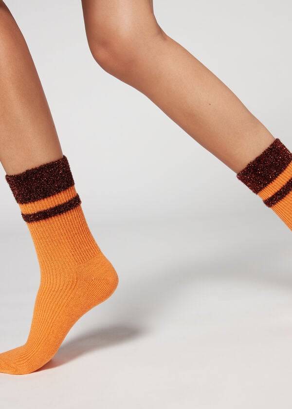 Calzedonia Cashmere Kurzes with Glitter Trim Socken Damen Orange | CH1835KI