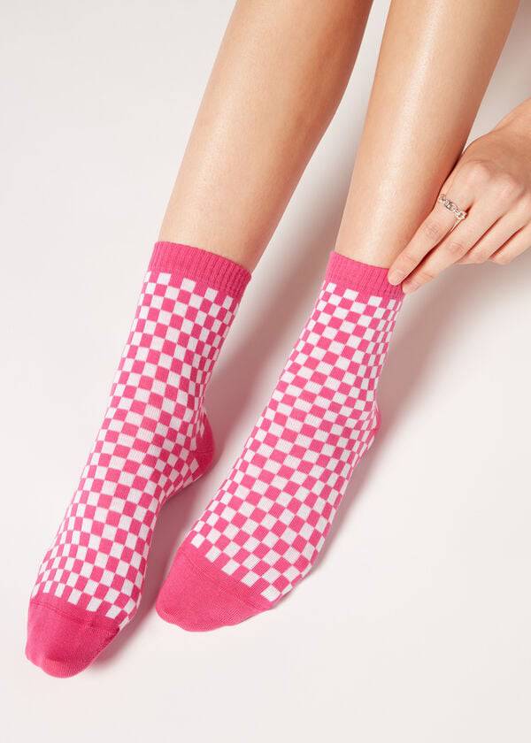 Calzedonia Checkered Pattern Kurzes Socken Damen Rosa | CH1827PQ