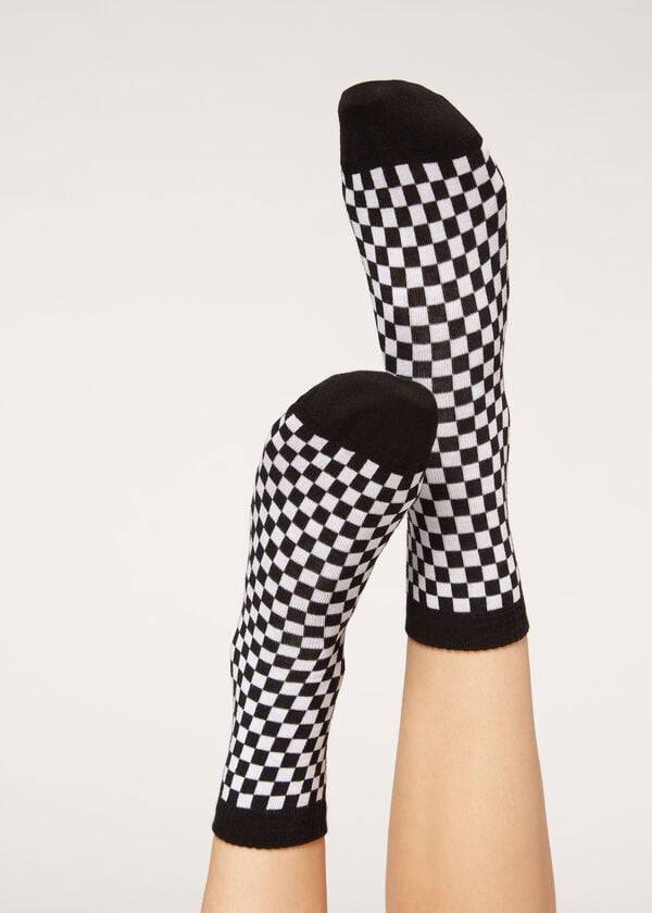 Calzedonia Checkered Pattern Kurzes Socken Damen Schwarz | CH1828AP