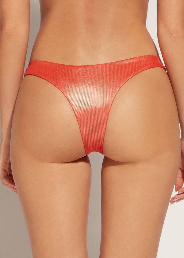 Calzedonia Coated-Effect High-Cut Brazilian Antigua Bikinihosen Damen Koralle Orange | CH2827BC