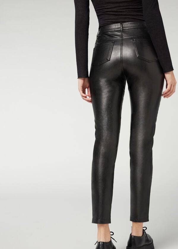 Calzedonia Coated Thermal Schlank Biker Leggings Damen Schwarz | CH1559WY