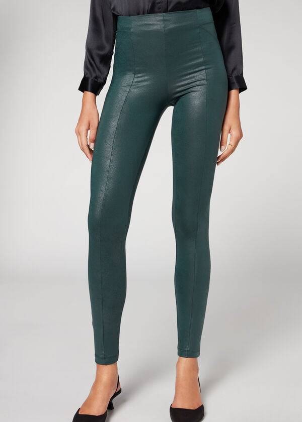 Calzedonia Coated Total Shaper Biker Leggings Damen Grün | CH1558QZ