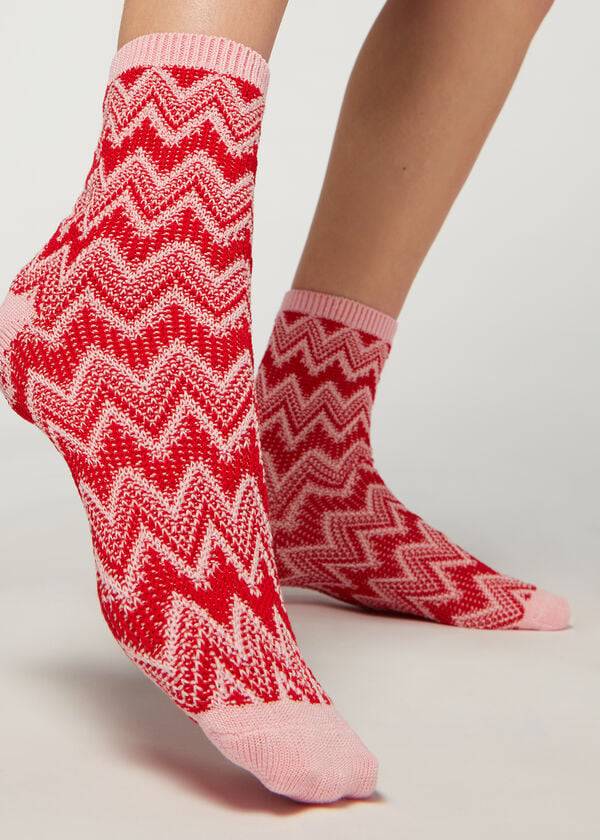 Calzedonia Colorful Chevron Motif Kurzes Socken Damen Rot | CH1810LH