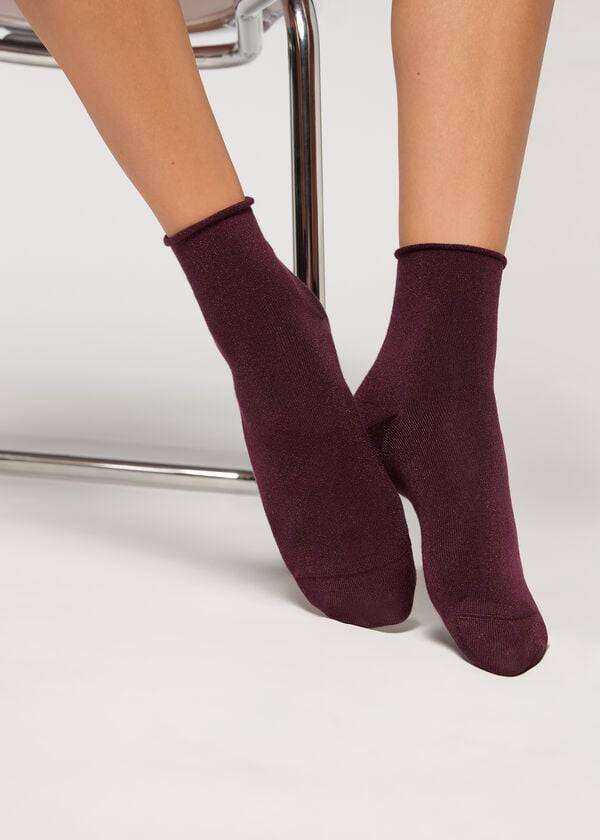 Calzedonia Cuffless Kurzes with Glitter Socken Damen Bordeaux | CH1791MA