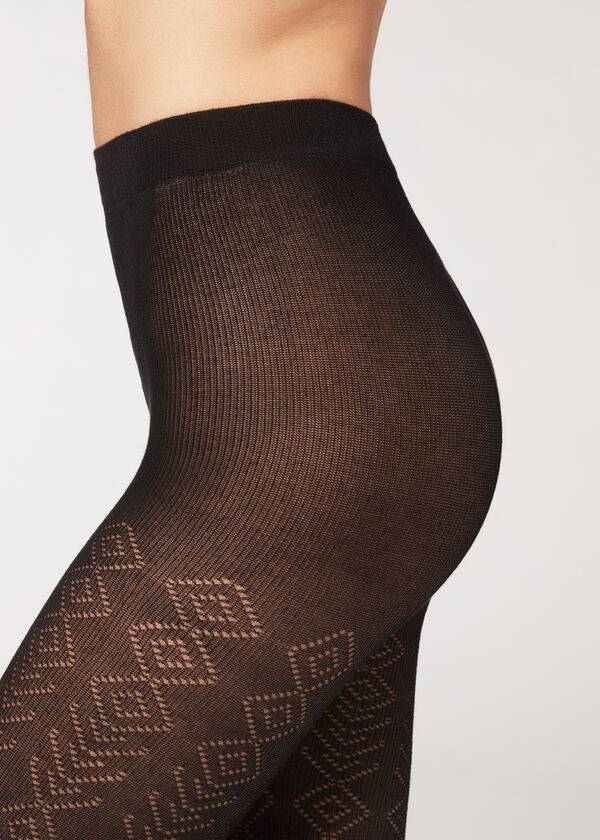 Calzedonia Diamond Pattern with Cashmere Patterned Strumpfhose Damen Schwarz | CH3098AP