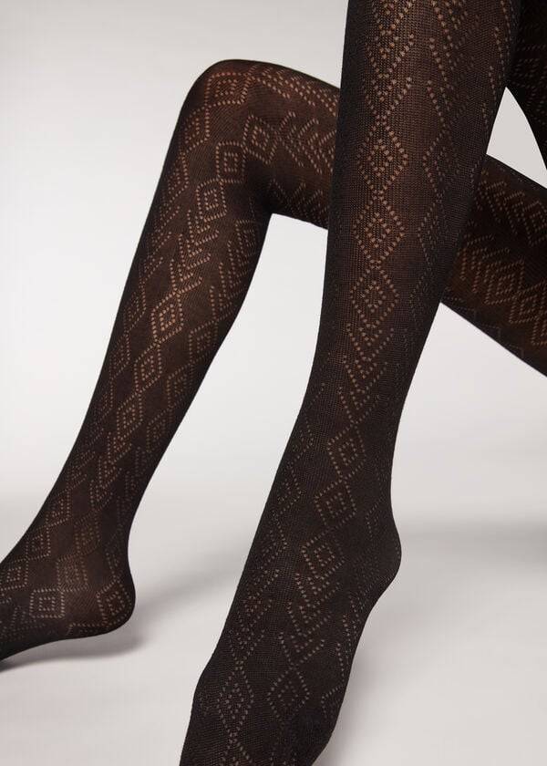 Calzedonia Diamond Pattern with Cashmere Patterned Strumpfhose Damen Schwarz | CH3098AP