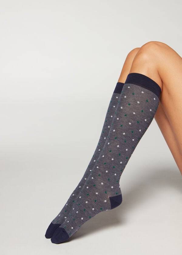 Calzedonia Dot-Pattern Long Socken Damen Blau | CH1950EX