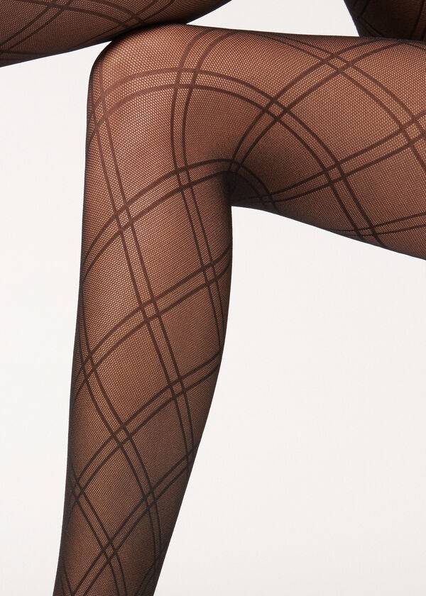 Calzedonia Double Diamond Motif Fishnet Patterned Strumpfhose Damen Schwarz | CH3096DN