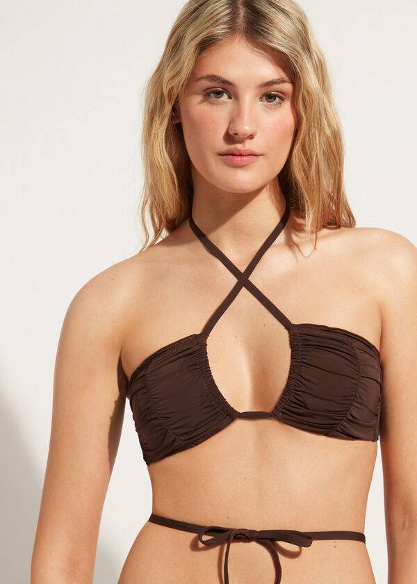 Calzedonia Drawstring Bandeau Islamorada Bikinioberteile Damen Kaffee Braun | CH2479EX