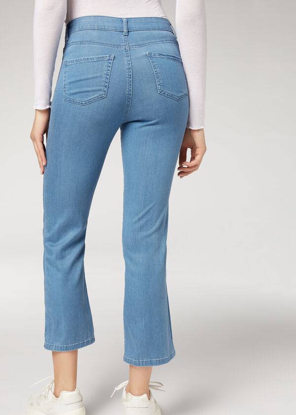 Calzedonia Eco Light Flared Cropped Denim Jeans Damen Blau | CH1621SO