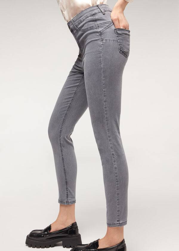 Calzedonia Eco Light Push Up Denim Jeans Damen Silber | CH1613RW