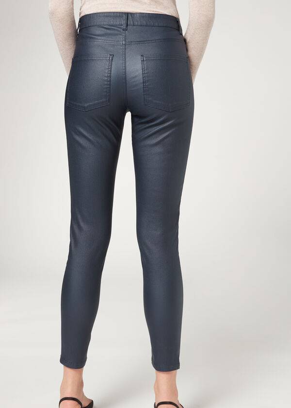 Calzedonia Faux Leder Schlank Leggings Damen Navy | CH1547HK