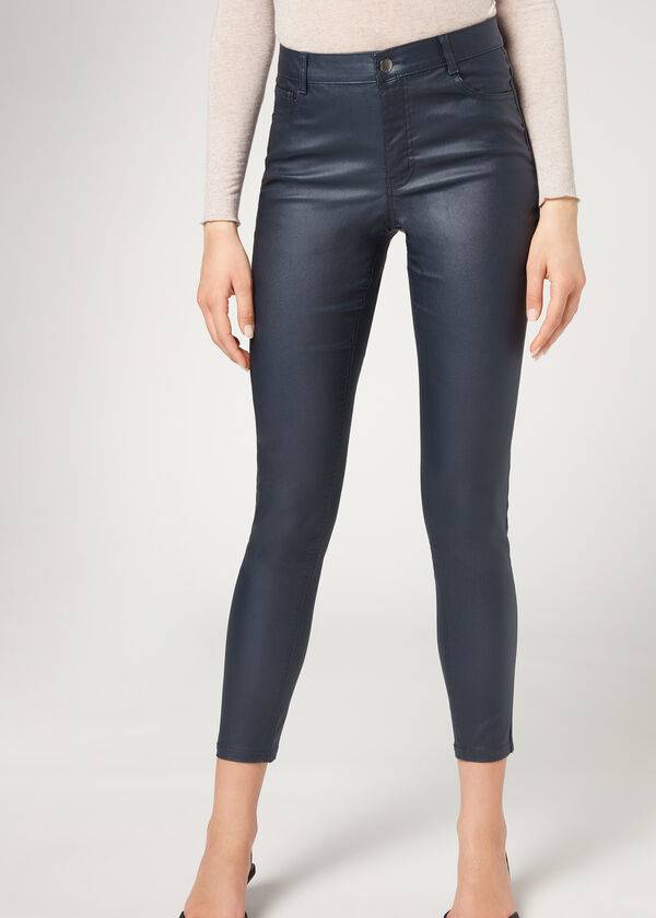 Calzedonia Faux Leder Schlank Leggings Damen Navy | CH1547HK