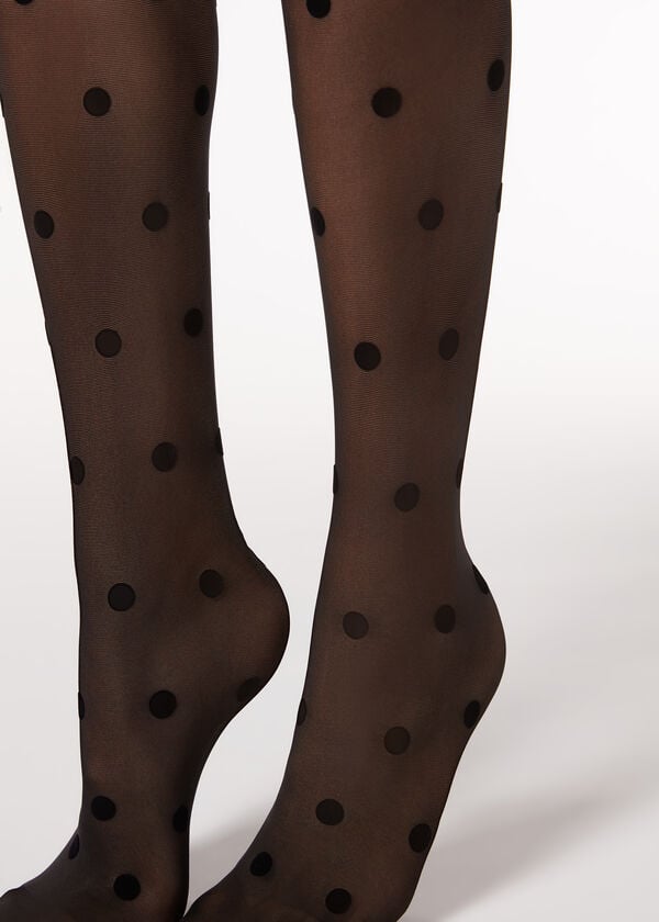 Calzedonia Flocked Dots Sheer 30 Denier Strumpfhose Damen Schwarz | CH2968NB