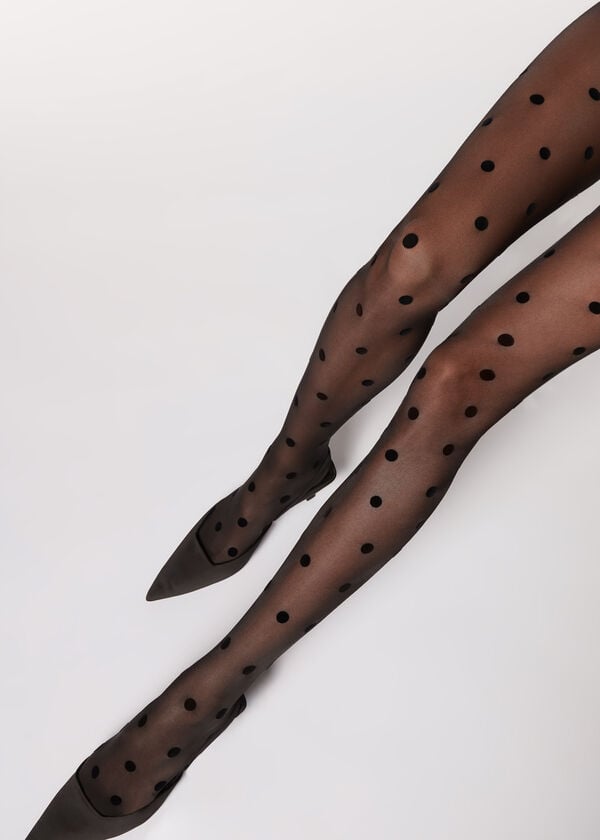 Calzedonia Flocked Dots Sheer 30 Denier Strumpfhose Damen Schwarz | CH2968NB