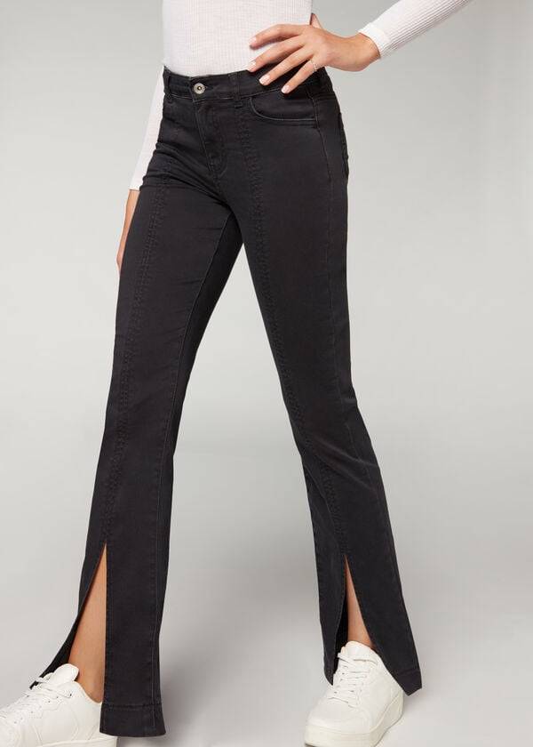 Calzedonia Front Slit Jeans Damen Schwarz | CH1594AP