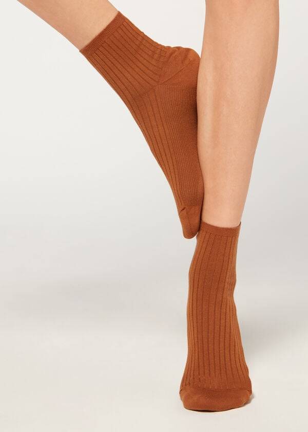 Calzedonia Gerippt Kurzes Socken Damen Braun | CH1707ZG