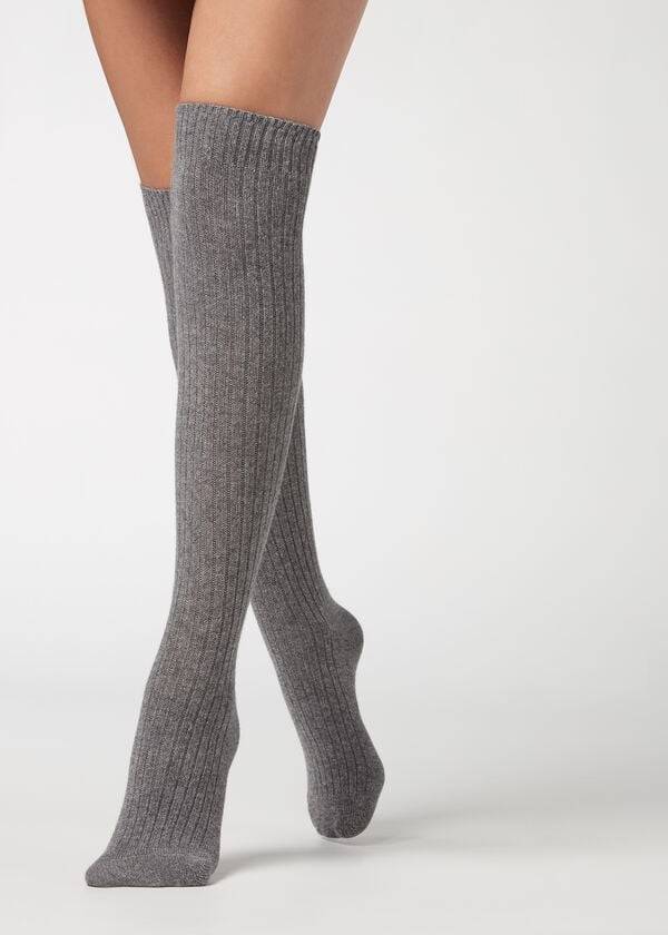 Calzedonia Gerippt Long with Wolle and Cashmere Socken Damen Grau | CH1936GL