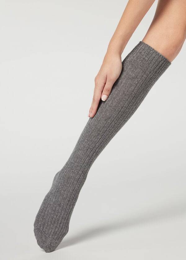 Calzedonia Gerippt Long with Wolle and Cashmere Socken Damen Grau | CH1936GL