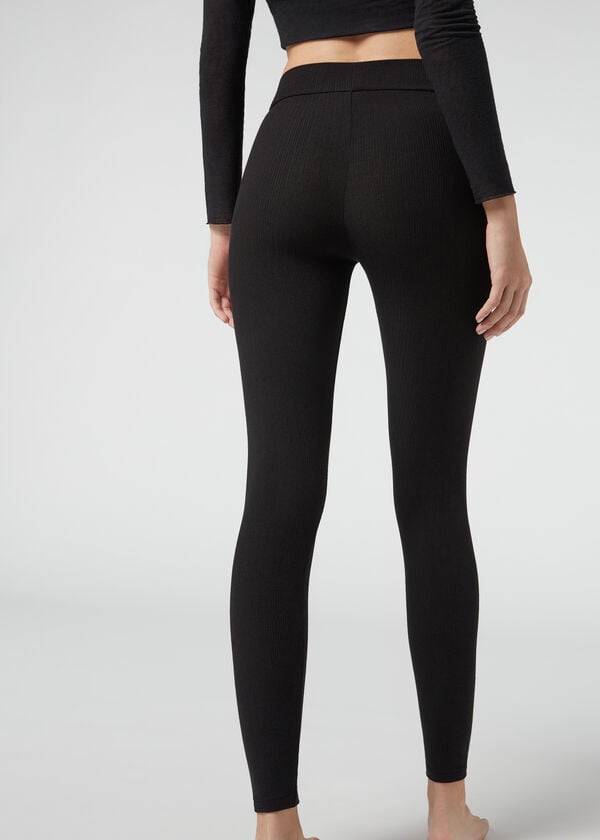 Calzedonia Gerippt with Cashmere Leggings Damen Schwarz | CH1516AP