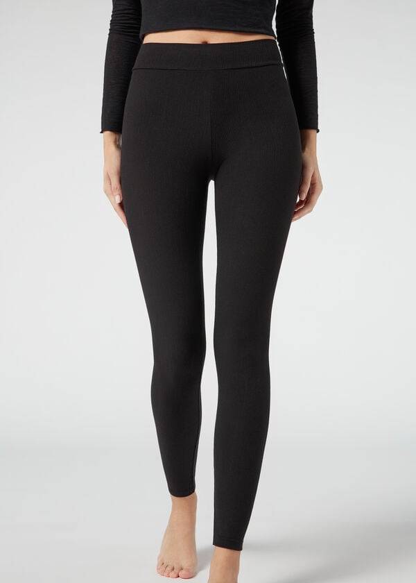 Calzedonia Gerippt with Cashmere Leggings Damen Schwarz | CH1516AP