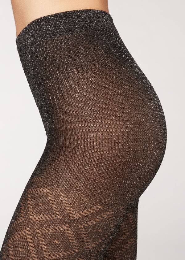 Calzedonia Glitter Diamond Pattern Patterned Strumpfhose Damen Schwarz Silber | CH3084NB