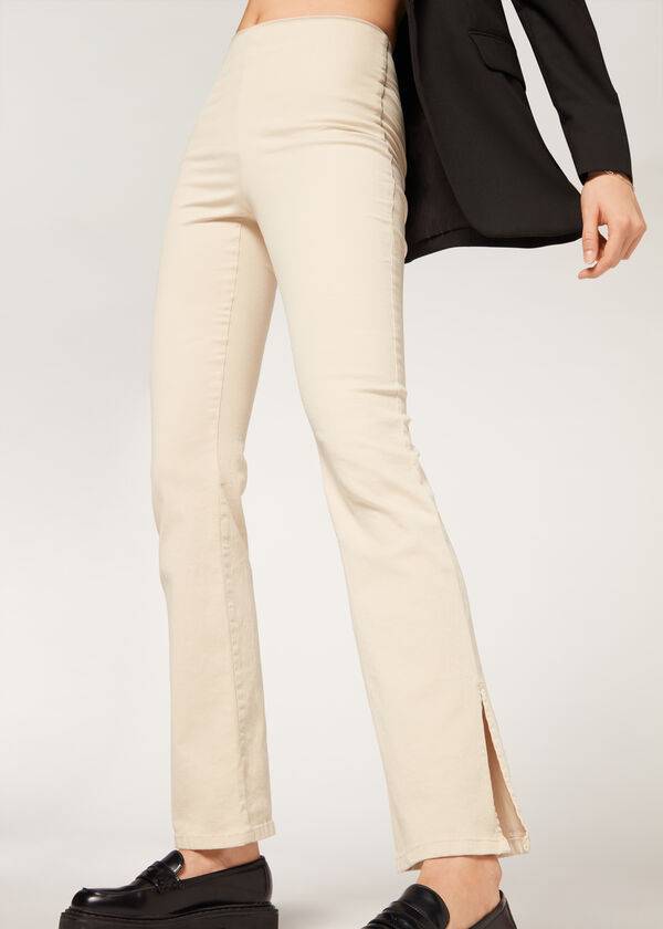 Calzedonia High-Taille Flared in Denim with Slits Leggings Damen Braun Beige | CH1530NB